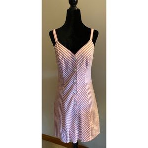 Red & White Button-Up Seersucker-Type Striped Dress